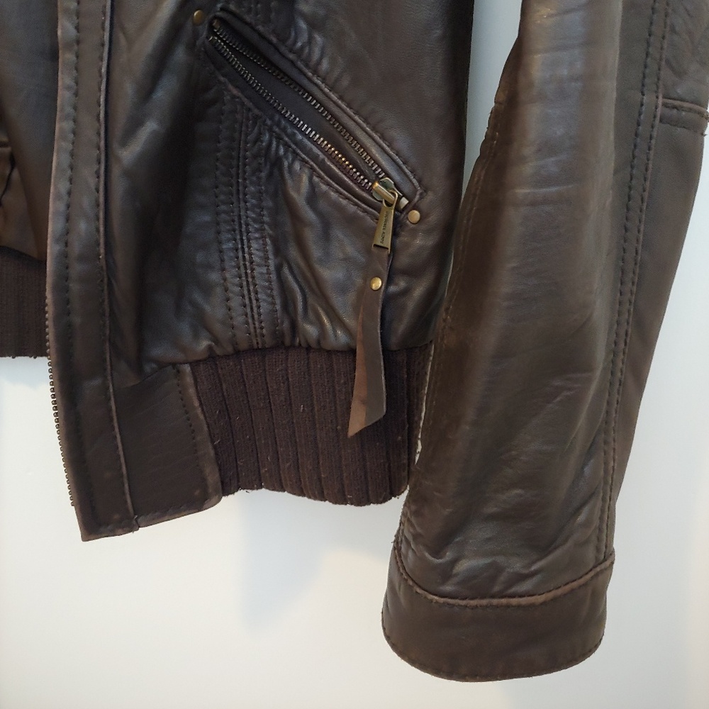 Michael Kors Genuine Leather Bomber Jacket Brown M - Picture 6 of 7